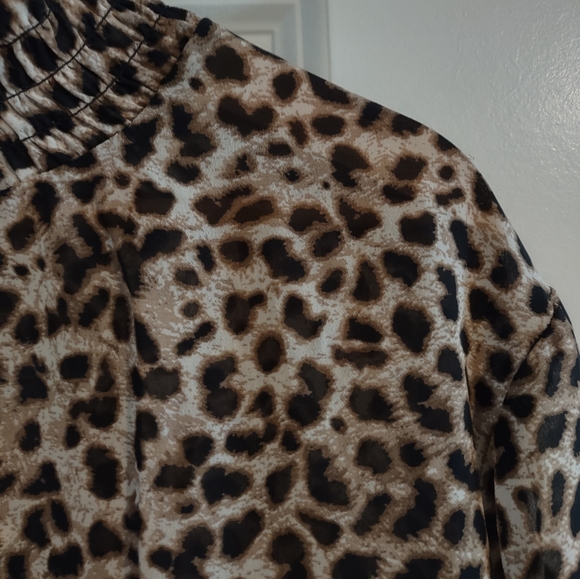 Torrid Leopard Print Chiffon Smocked Mock Neck Blouse - Picture 6 of 15